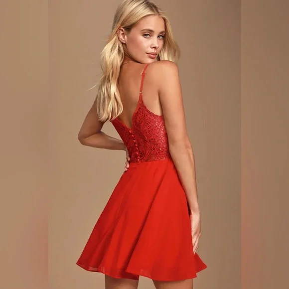 Lulus | Dresses | Lulus Red Skater Dress Button Back | Poshmark